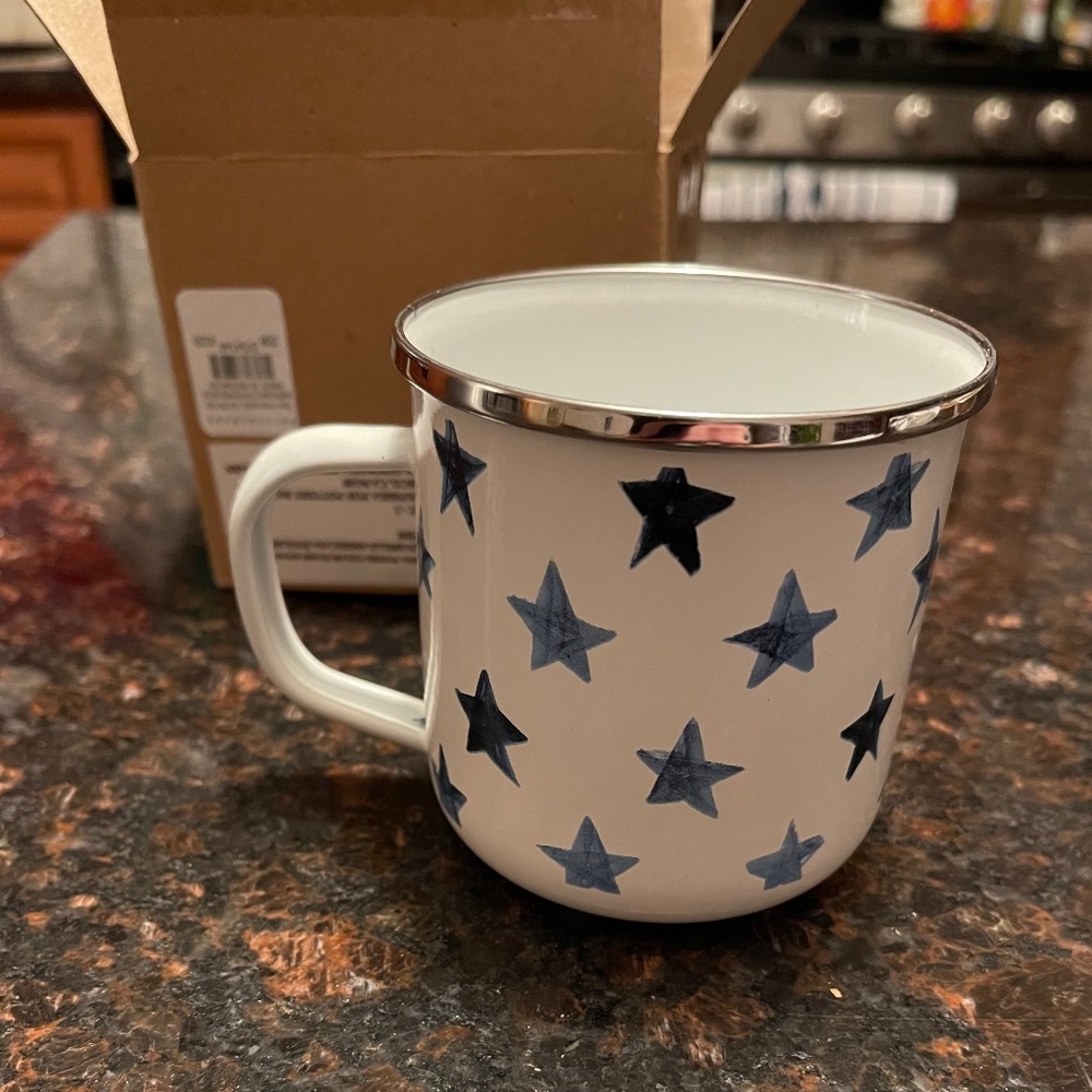 New Pottery Barn Americana Watercolor Stars Enamel Mug - Picture 6 of 11
